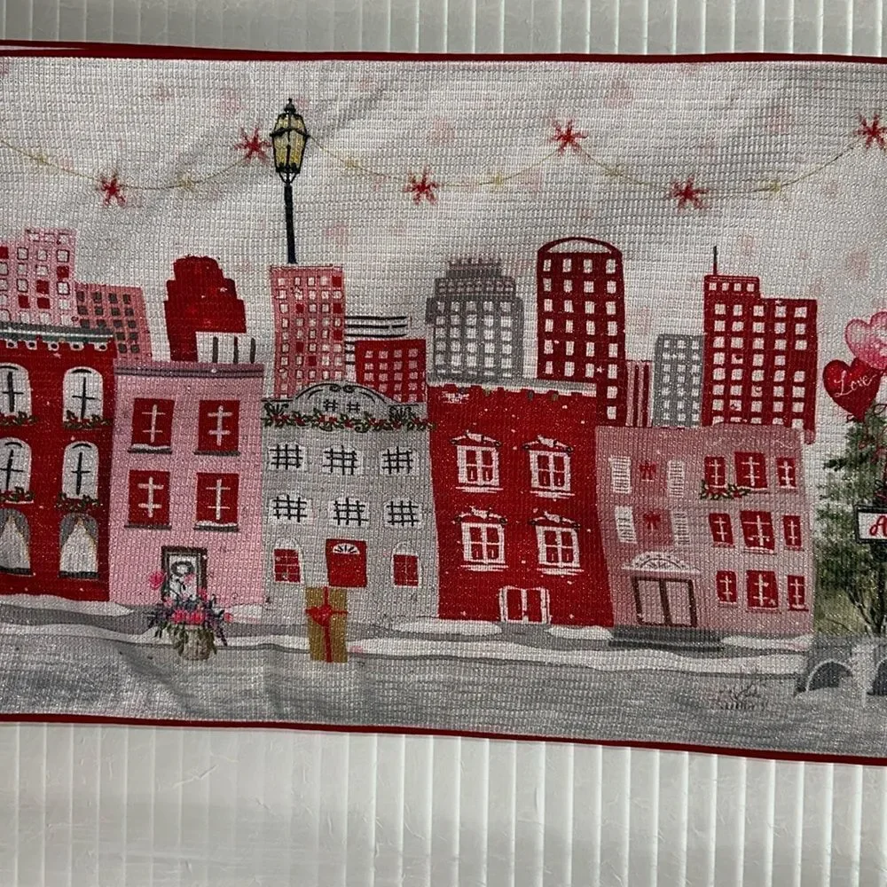 City of LOVE Paris France White Red Multi Metallic Hand Made Table Runner